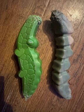 Bark Box Super Chewer Nylon Gator & Nylabone L Dinosaur Tail Dog Toys